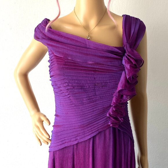 Evening Dress Formal Gown Designer Red Carpet Dress Silk Chiffon Maxi Plum Berry - Picture 3 of 10